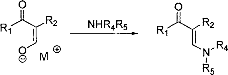 Reaction scheme illustrating the conversion of the intermediate salt to the final beta-aminopropenone via amination