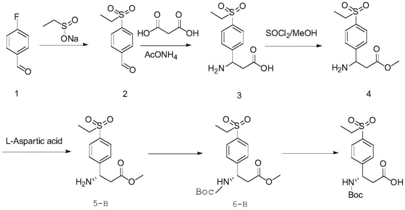 Specific synthetic route using D-Aspartic acid to produce R-configured beta-benzo amino acid derivatives