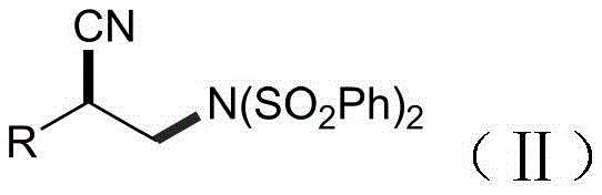 General chemical structure of beta-cyano-bis-phenylsulfonyl imide compounds showing the R group variability