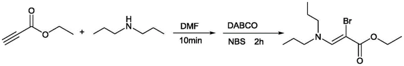 Specific reaction scheme for synthesizing ethyl(Z)-2-bromo-3-(dipropylamino)acrylate using NBS and DABCO