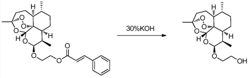 Hydrolysis reaction scheme converting the purified beta-ester intermediate into the final beta-hydroxy artemisinyl ether product