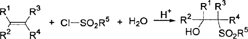 General reaction scheme for the preparation of beta-hydroxy sulfone derivatives from olefins and sulfonyl chlorides