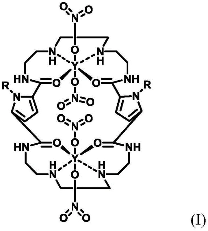 Chemical structure of the hydrophobic catalyst Formula I featuring macrocyclic ligands and metal centers
