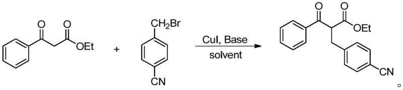 Reaction example showing tolerance of electron-withdrawing cyano group on benzyl bromide substrate