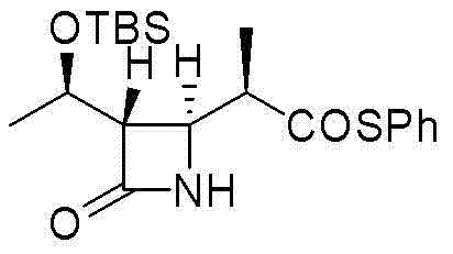 Three-step synthesis route for beta-methyl carbapenem intermediate showing condensation, alkylation, and cyclization