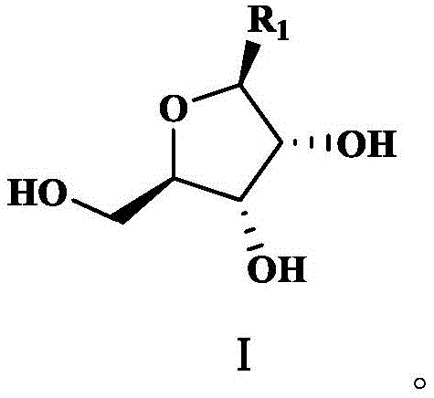 Chemical structure of the purified furanose substrate intermediate (Formula I) showing the core ribose-nicotinamide skeleton