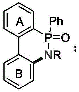General chemical structure of biaryl cyclic phosphoramide derivatives showing variable substituents on aromatic rings A and B
