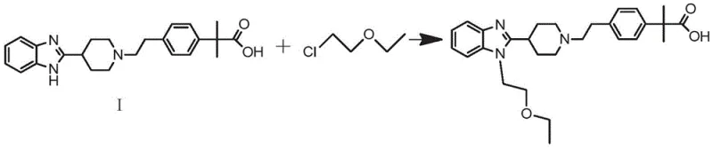 Key etherification step reacting Formula I intermediate with 2-chloroethyl ether to form Bilastine