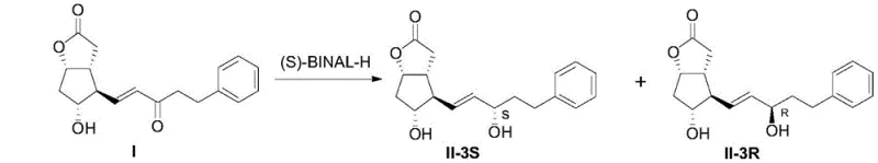 Reaction mechanism showing the conversion of Intermediate I to Intermediate II using S-BINAL-H catalyst