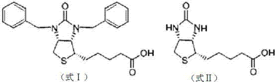 Chemical structure transformation of dibenzyl biotin to biotin via debenzylation