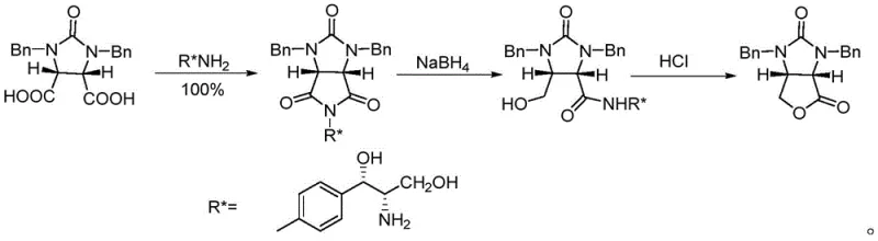 Prior art synthesis route using chloramphenicol by-product showing complex steps