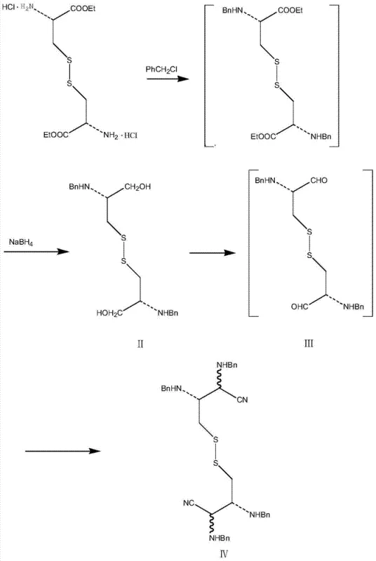 Synthetic route from L-cystine ester to dicyano intermediate IV