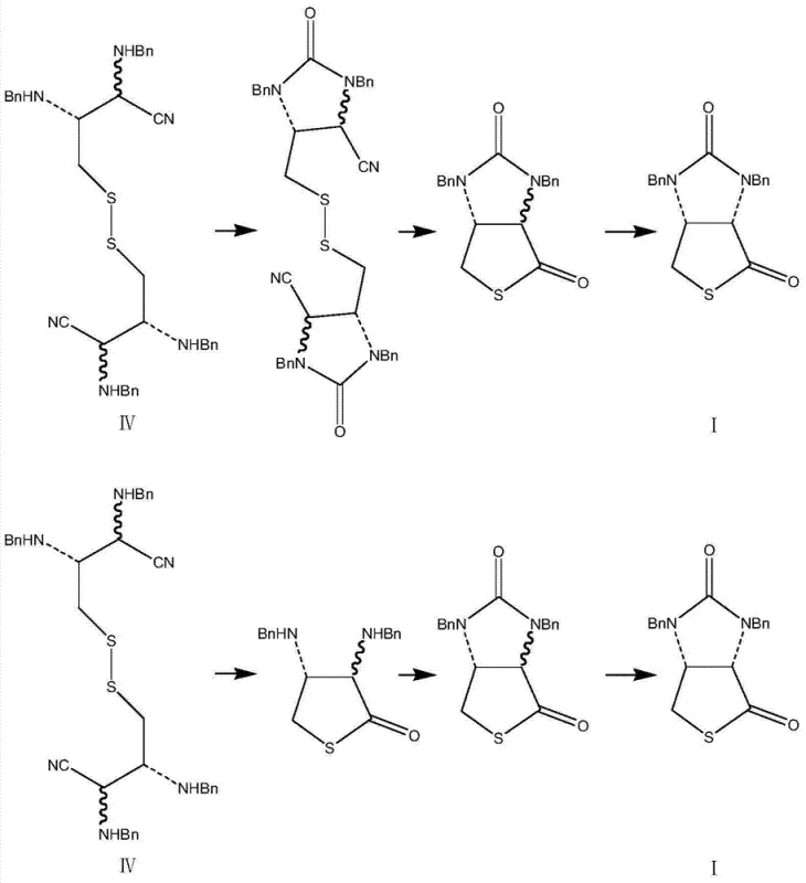 Cyclization and rearrangement mechanism from dicyano compound IV to target Formula I