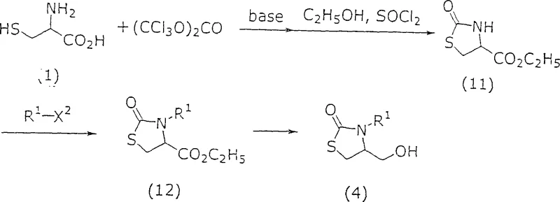 Reaction scheme showing the synthesis pathway from Cysteine to Compound (4) illustrating key transformation steps