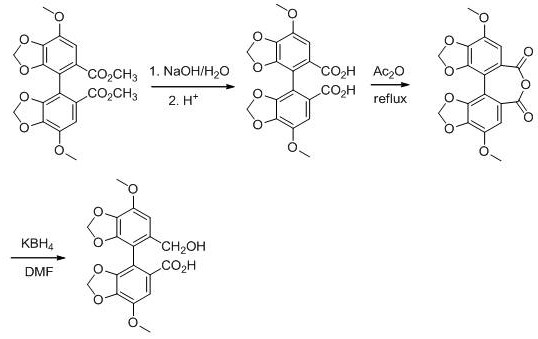 Conventional three-step synthesis route involving hydrolysis, dehydration with acetic anhydride, and reduction