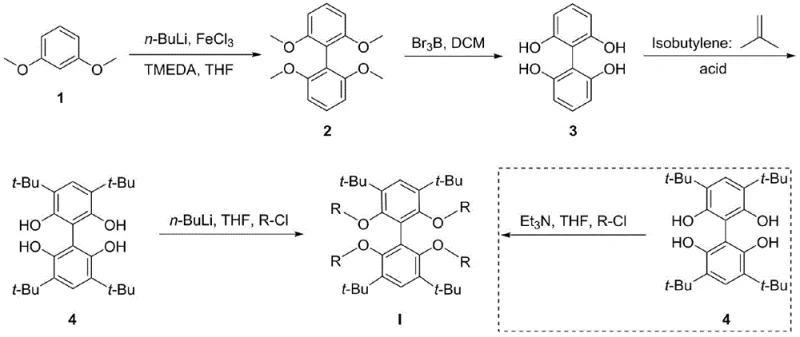 Overall synthetic route for the biphenyl tetradentate phosphonite ligand showing key intermediates