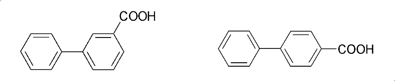 Chemical structures of 3-biphenylcarboxylic acid and 4-biphenylcarboxylic acid showing structural isomerism