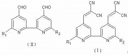 Reaction scheme showing the solvent-free condensation of bipyridyl dialdehyde with malononitrile to form dimalononitrile derivatives