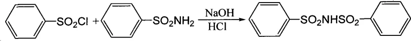 Chemical reaction scheme showing the condensation of benzenesulfonyl chloride and benzenesulfonamide to form bis-benzenesulfonimide