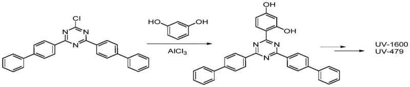 Novel two-step synthesis route for 2,4-bis(biphenyl-4-yl)-6-(2,4-dihydroxyphenyl)-1,3,5-triazine