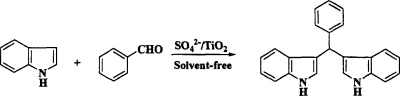 General reaction scheme for synthesizing bis-indolyl derivatives using SO4 2-/TiO2 catalyst under solvent-free conditions