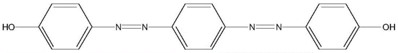 Chemical structure of the target bisazo bisphenol compound showing two azo linkages connecting phenol rings to a central benzene