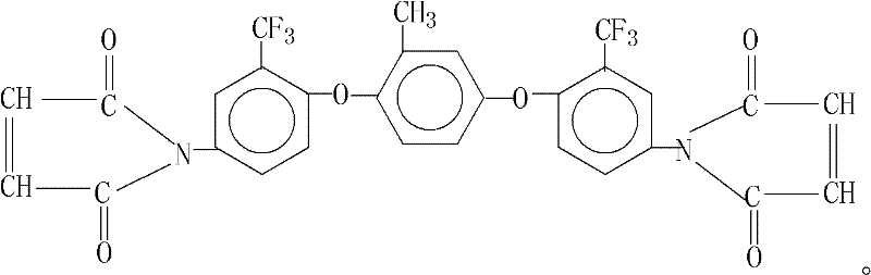 Molecular structure of 2-methyl-1,4-bis(2-trifluoromethyl-4-maleimidophenoxy)benzene showing the central methyl-substituted benzene ring linked via ether bonds to two trifluoromethyl-substituted maleimide groups