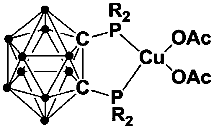 General structural formula of the divalent copper complex containing bisphosphine ortho-carborane ligand