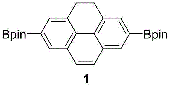 Chemical structure of Intermediate 1 (2,7-diboronate pyrene) formed via iridium-catalyzed borylation