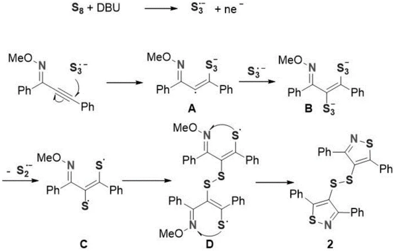Detailed reaction mechanism showing radical intermediates and cyclization steps