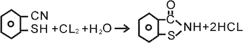 Oxidative cyclization of o-mercaptobenzonitrile to form BIT