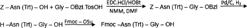Reaction scheme for the liquid-phase synthesis of Fmoc-Asn(Trt)-Gly-OH fragment