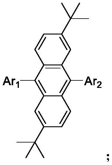 General chemical structure of 2,6-di-tert-butylanthracene based blue organic semiconductor materials showing variable Ar1 and Ar2 groups
