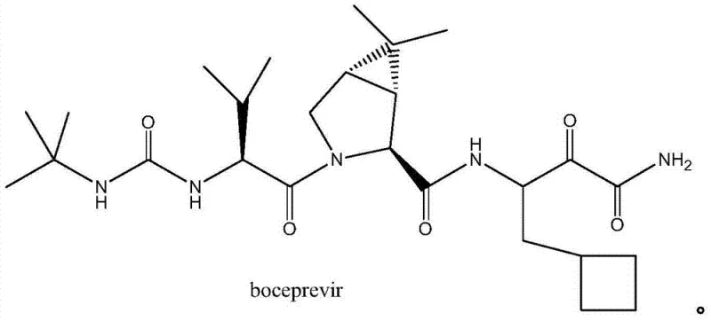 Chemical structure of Boceprevir showing the complex bicyclic core