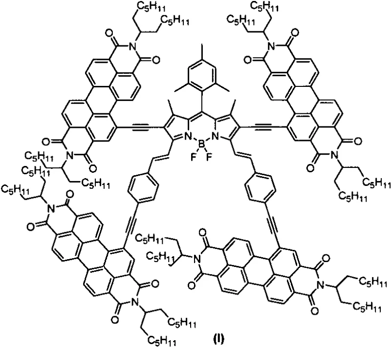 Chemical structure of the star-shaped BODIPY bridged tetraperylene diimide derivative (Formula I)