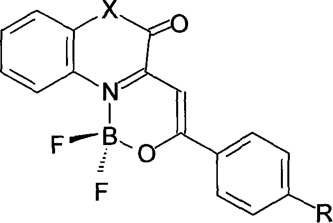 General structural formula of the novel beta-enolimine boron difluoride complexes showing variable X and R groups