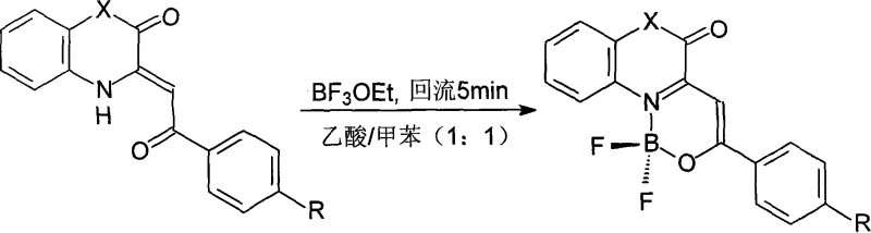 Reaction scheme showing the conversion of beta-enaminone ligands to boron difluoride complexes using BF3OEt2