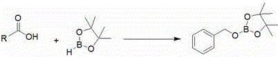 General reaction scheme showing carboxylic acid and pinacolborane converting to boronic ester using lithium anilide catalyst