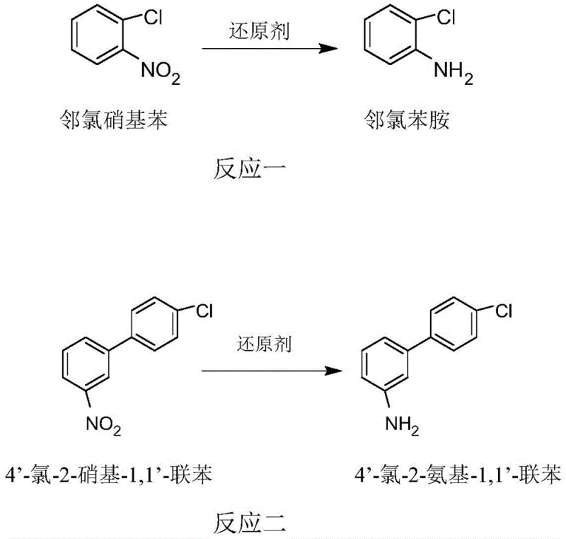 Competing reduction reactions showing selective conversion of o-chloronitrobenzene versus 4-chloro-2-nitro-1,1-biphenyl