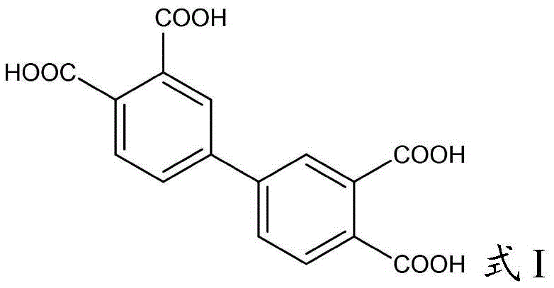 Chemical structure of 3,3'4'4'-biphenyltetracarboxylic acid showing the biphenyl core and four carboxylic acid groups essential for polyimide synthesis