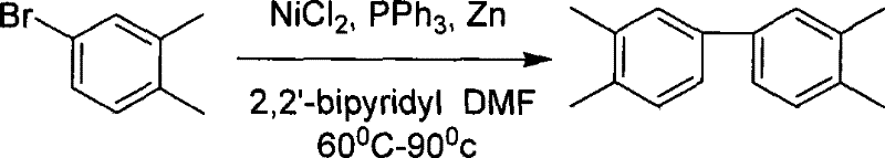 Nickel-catalyzed coupling reaction of halogenated xylene to tetramethylbiphenyl