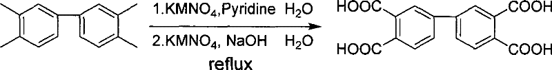 Oxidation of tetramethylbiphenyl to biphenyltetracarboxylic acid using KMnO4