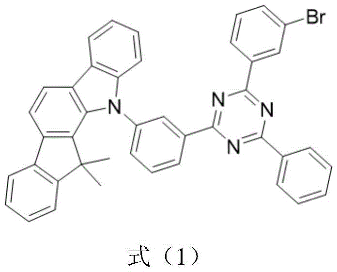 Chemical structure of Br-DMIC-TRZ TADF host material showing carbazole and triazine segments