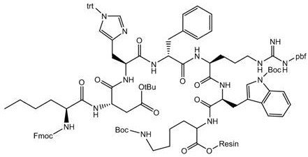 Chemical structure of the fully assembled linear protected peptide resin showing the complete amino acid sequence prior to cyclization
