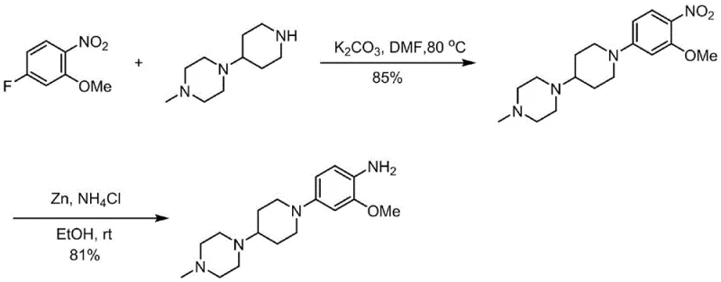 Prior art synthesis route using zinc powder reduction generating hazardous waste