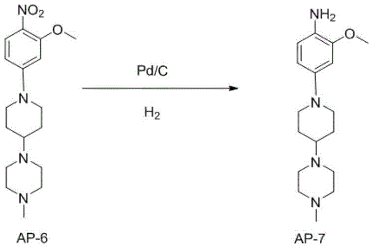 Catalytic hydrogenation step converting nitro-intermediate AP-6 to amine-intermediate AP-7 using Pd/C