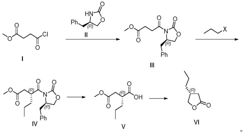Complete synthetic route showing coupling, alkylation, cleavage, and cyclization steps to form the target lactone