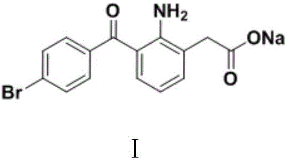 Chemical structure of Bromfenac Sodium showing the core benzophenone and phenylacetate moieties