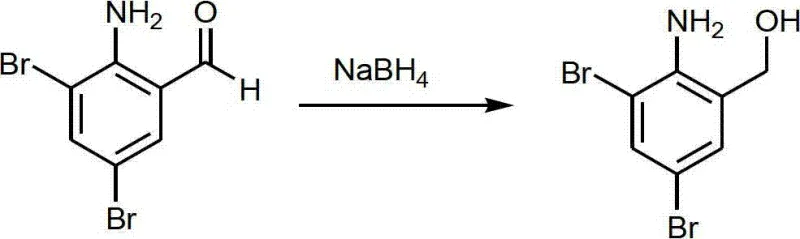 Reduction of 2-amino-3,5-dibromo benzaldehyde to benzyl alcohol using NaBH4