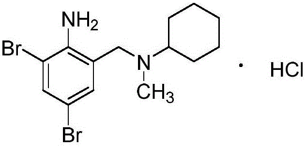 Chemical structure of Bromhexine Hydrochloride showing the dibromo-substituted benzylamine core